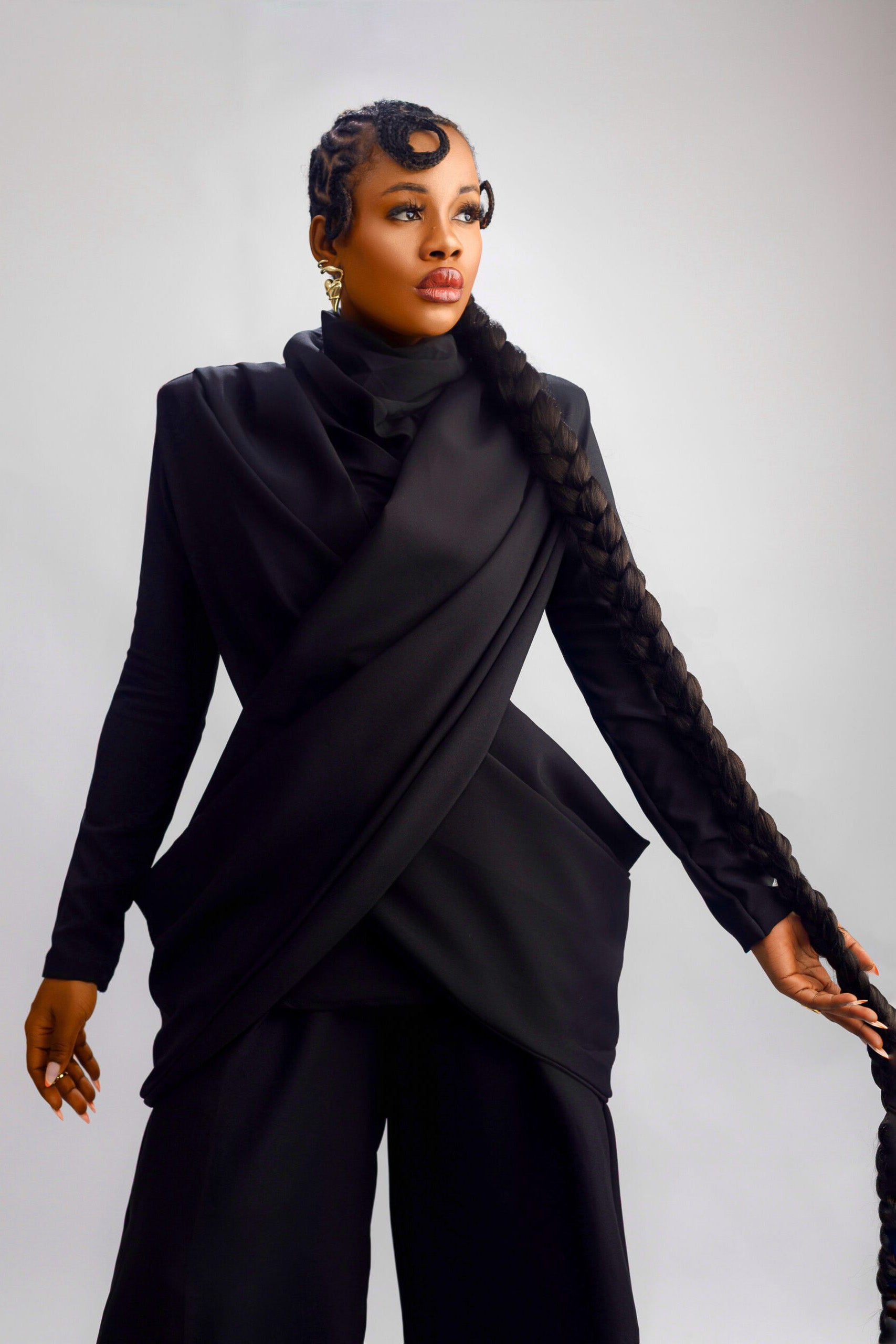 Black Wrap Draped Pant Set