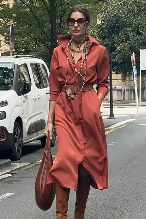 Retro Style Lapel Shirt Dress