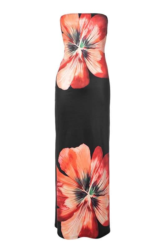 Rochie maxi fără bretele cu imprimeu floral Janice