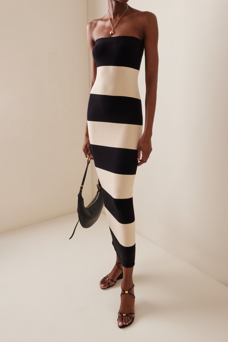 Μίντι πλεκτό φόρεμα Joanne Strapless Stripes