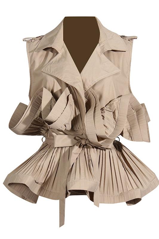 Suzanne Lapel Collar Ruffle Polyester Top