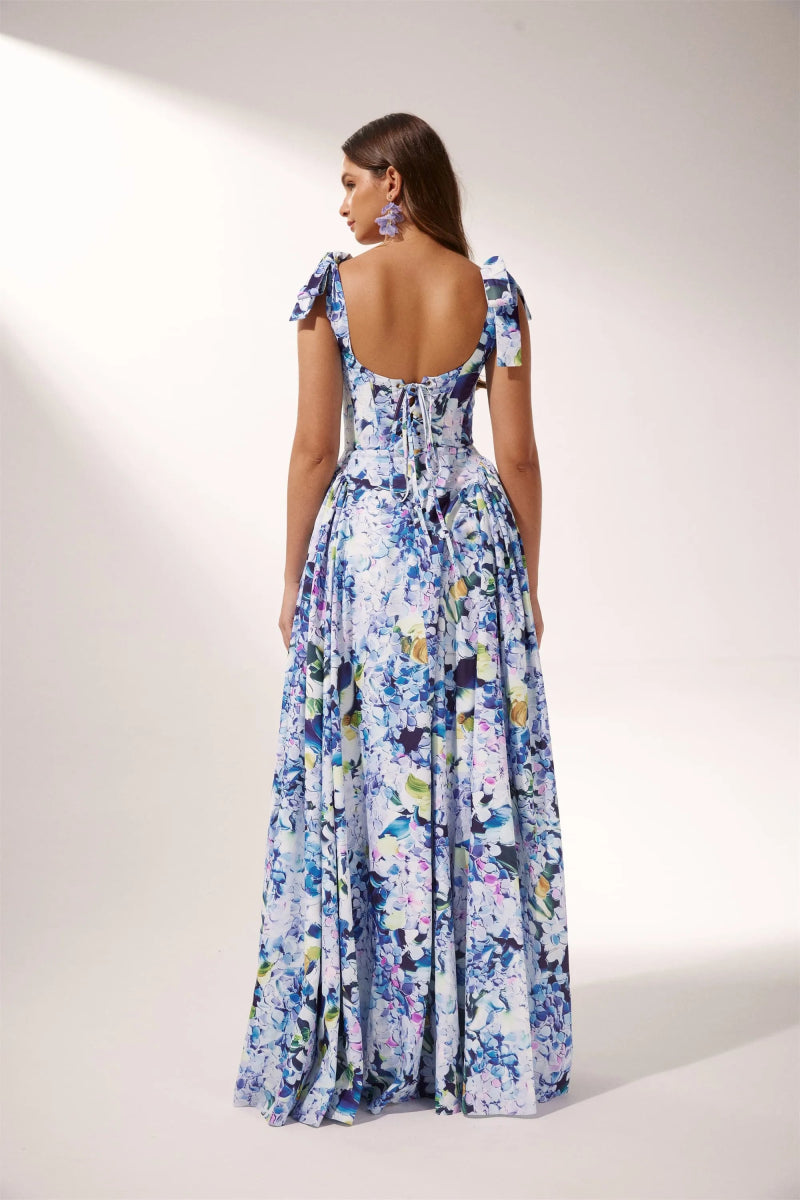 Kacey Hydrangea Maxi-jurk met print en bandjes