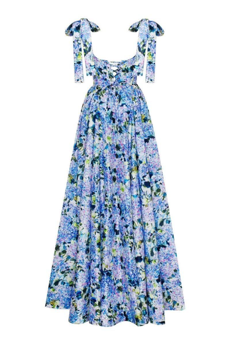 Kacey Hydrangea gedréckt Strap Maxi Kleed