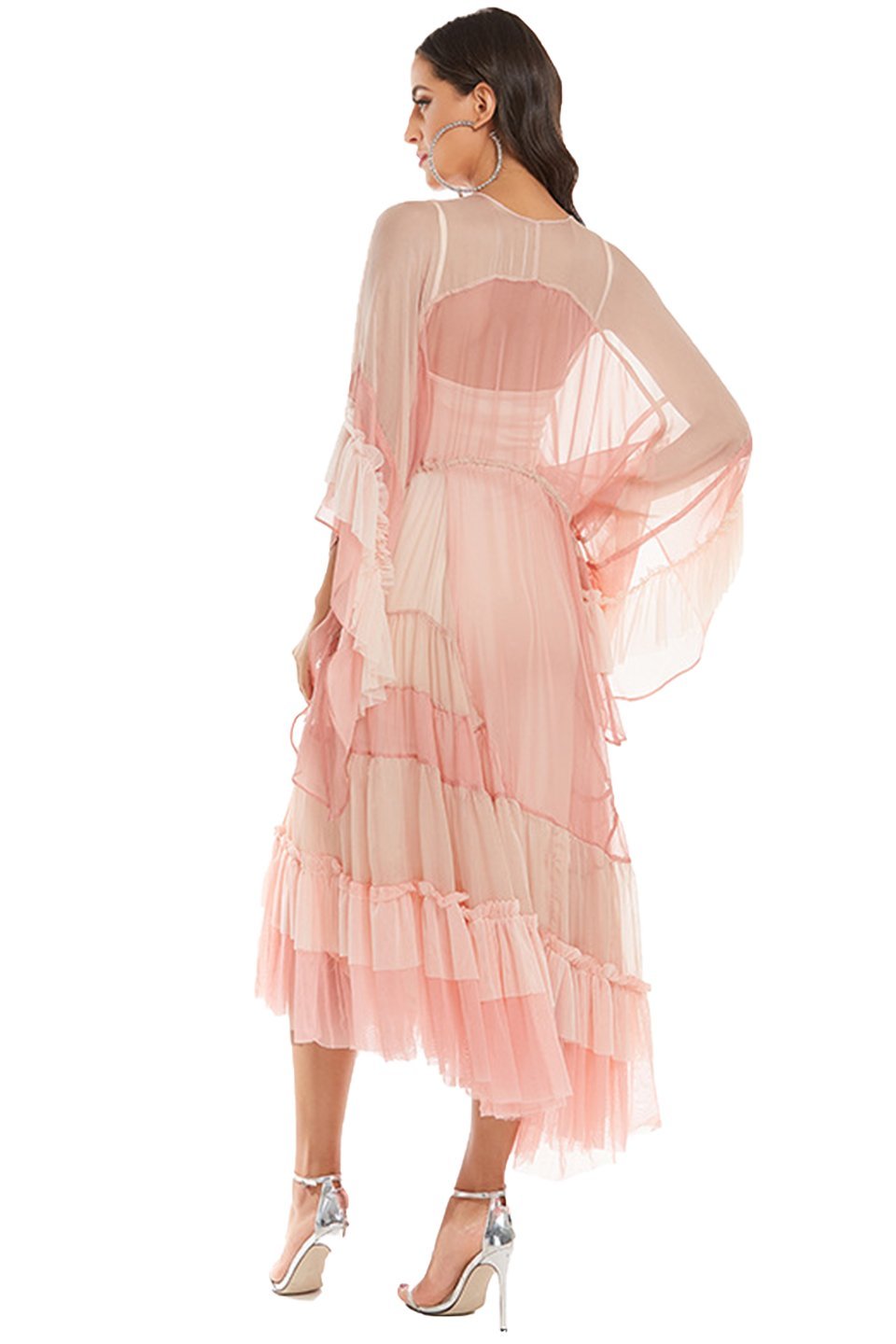 Katie Mesh Gradient Pink Midi Maxi Dress-Sunfere