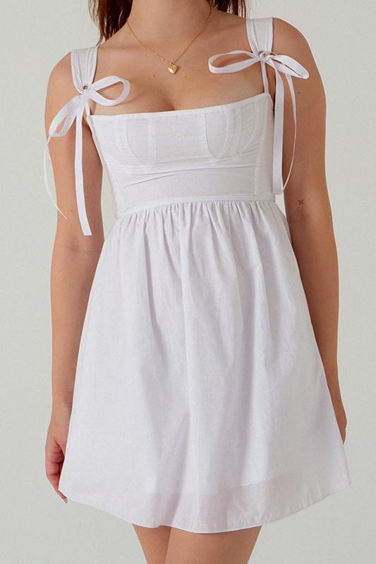 dresses-Kayla Bowknot Shoulder Straps Mini Dress-SD00604122667-White-S - Sunfere