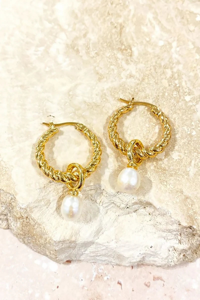 Twist Pearl Drop Oorbellen - Goud/Parel