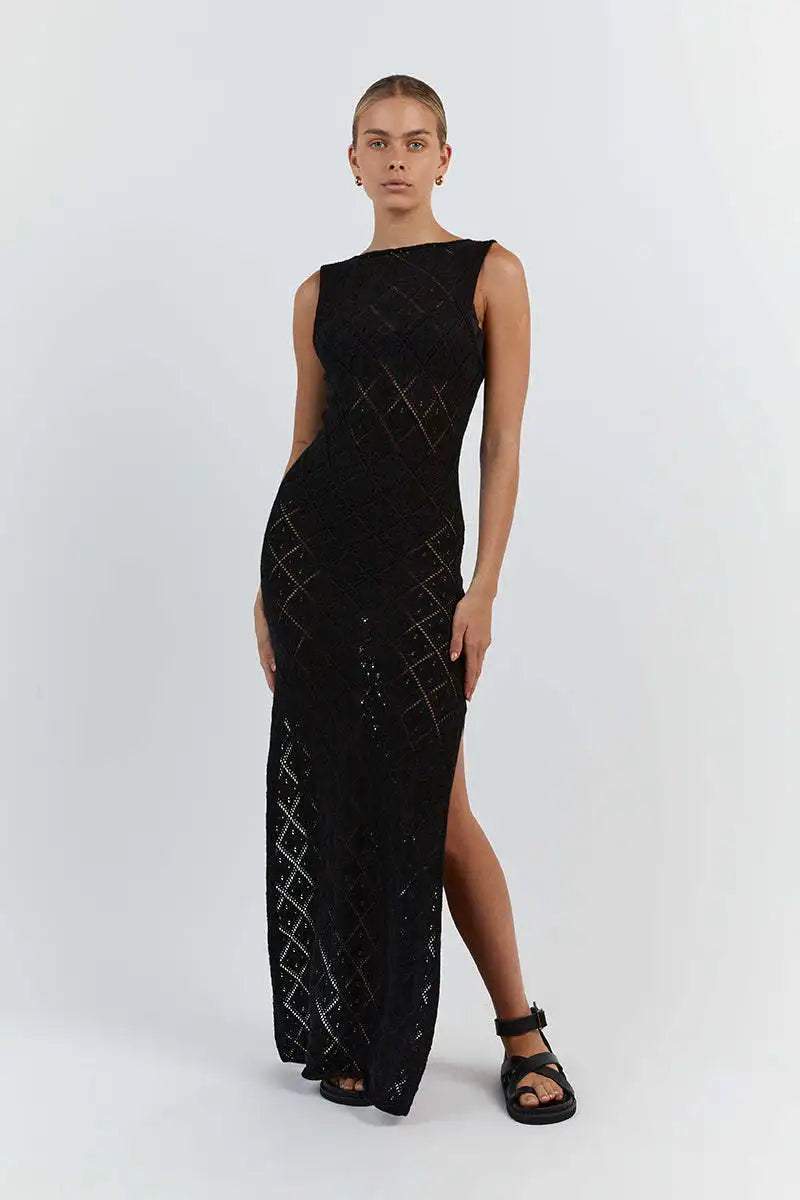 Lynn Knit Slit Maxi Dress-Sunfere