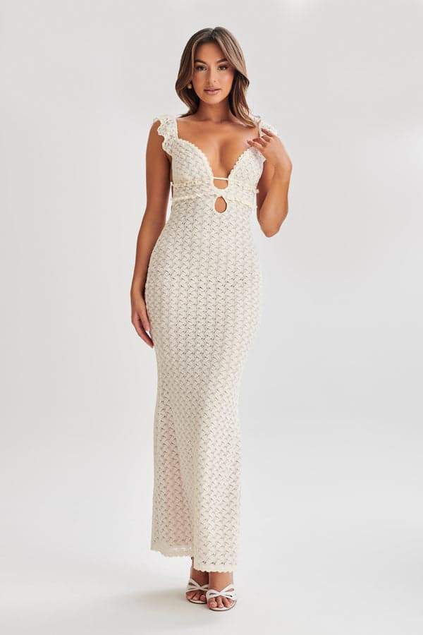 dresses-Muriel Ruffle Cut-out Knit Maxi Dress-SD00604022603-White-S - Sunfere