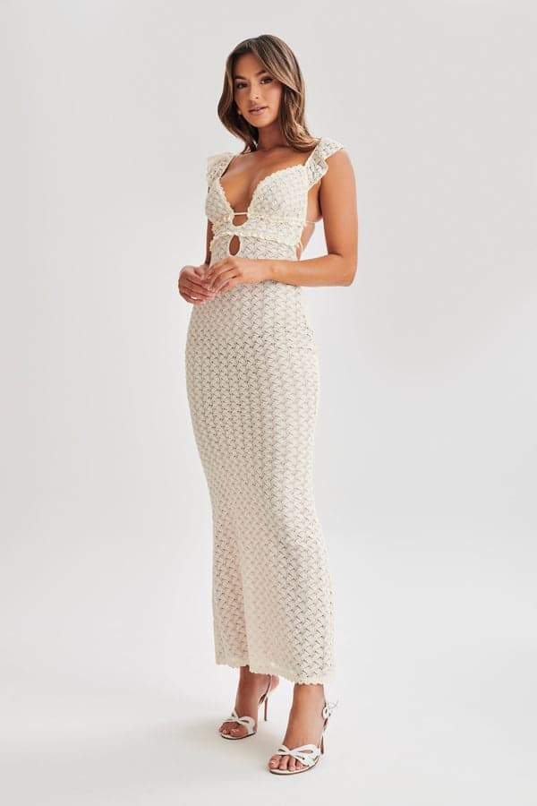 Muriel Ruffle Cut-out gebreide maxi-jurk