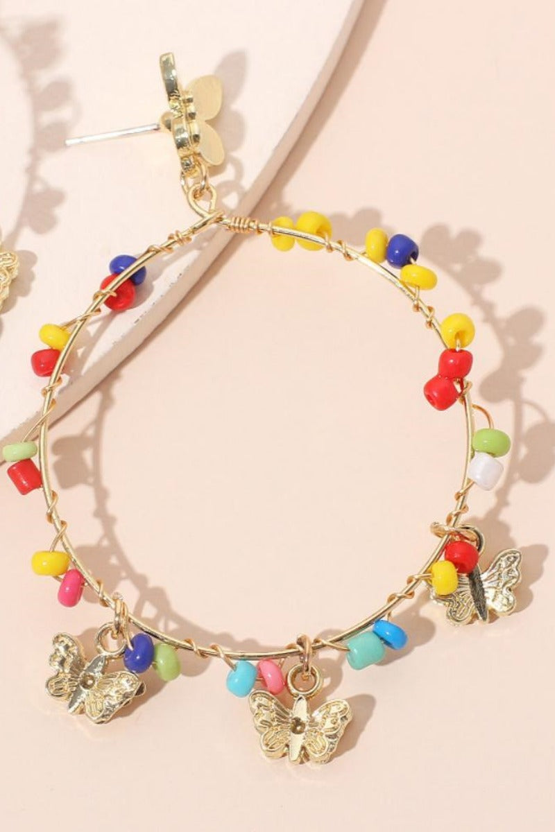 Myra Rainbow Beaded Butterfly Hoop Øreringe