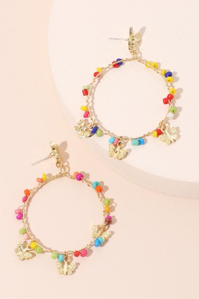 Myra Rainbow Beaded Butterfly Hoop Øreringe