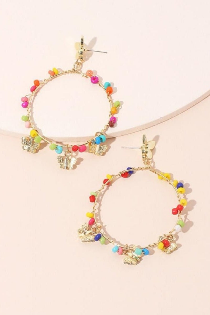 Boucles d'oreilles créoles papillon en perles arc-en-ciel Myra