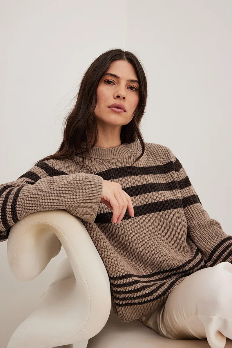 Rib Knitted Striped Sweater