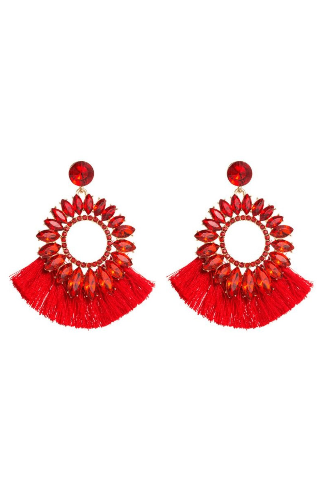 Naomi Sunflower Shape Diamante Tassel Earrings