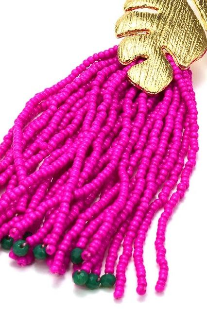 Palm Frond Beads Tassel Earring