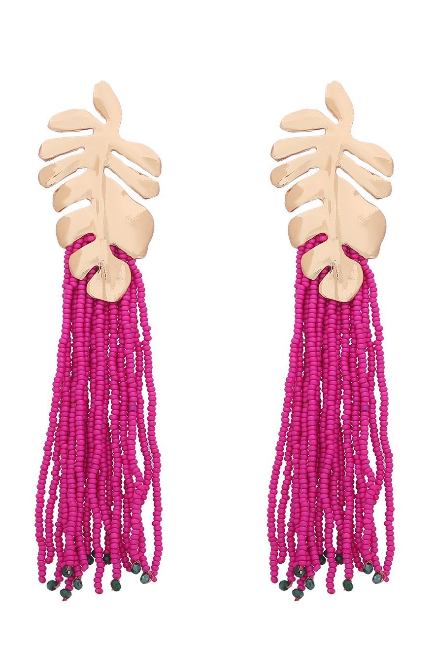 Palm Frond Beads Tassel Earring-Sunfere