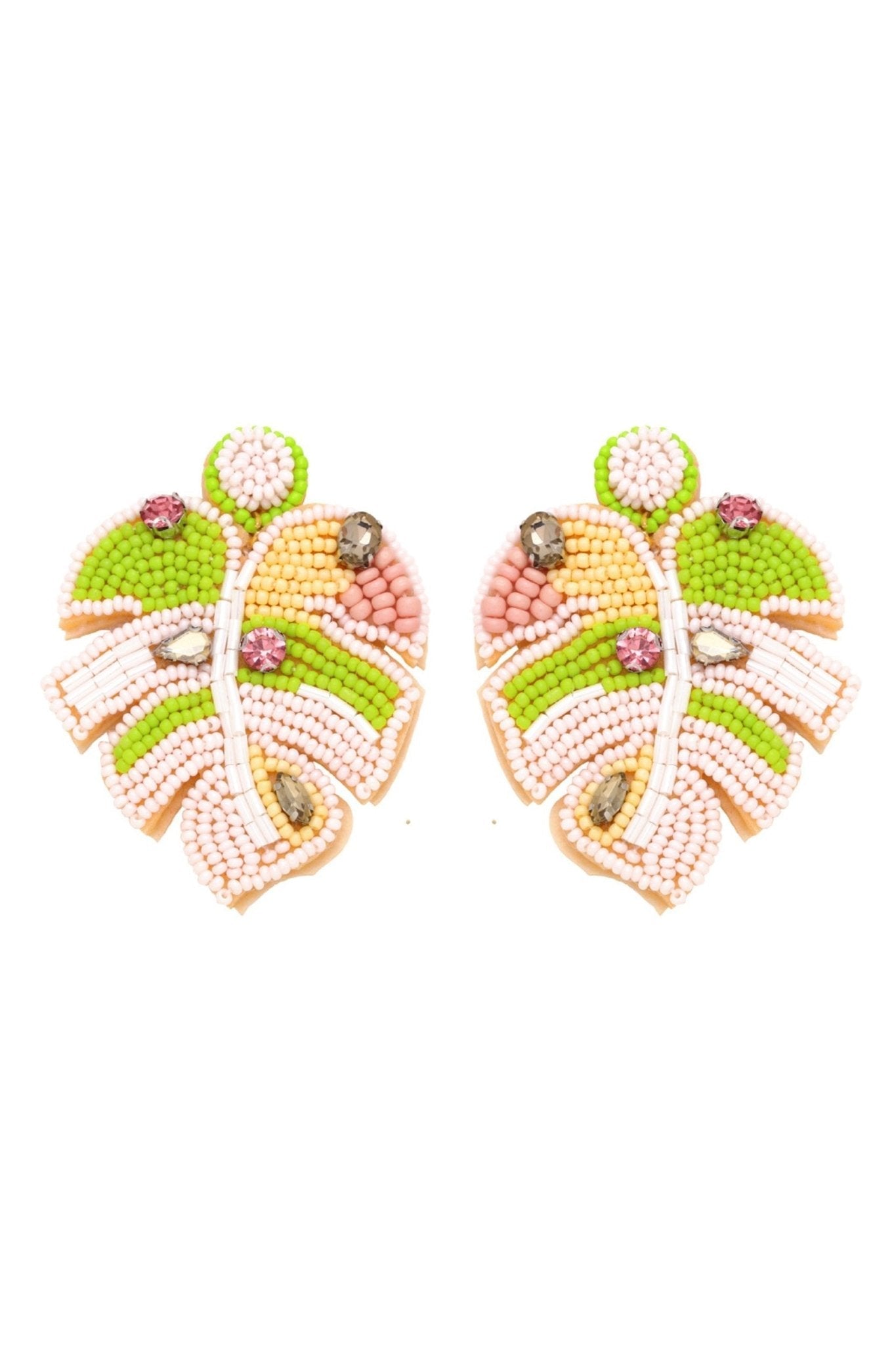 Palm Leave Beaded Earrings-Sunfere