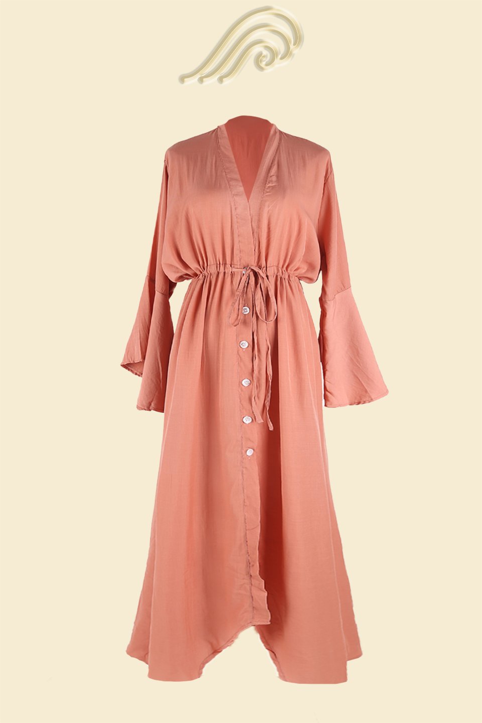 Elvira Maxi-cover-up met knoopsluiting en trekkoord