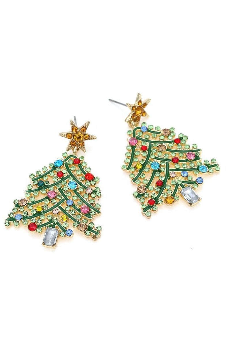 Boucles d'oreilles pendantes en forme de sapin de Noël avec strass