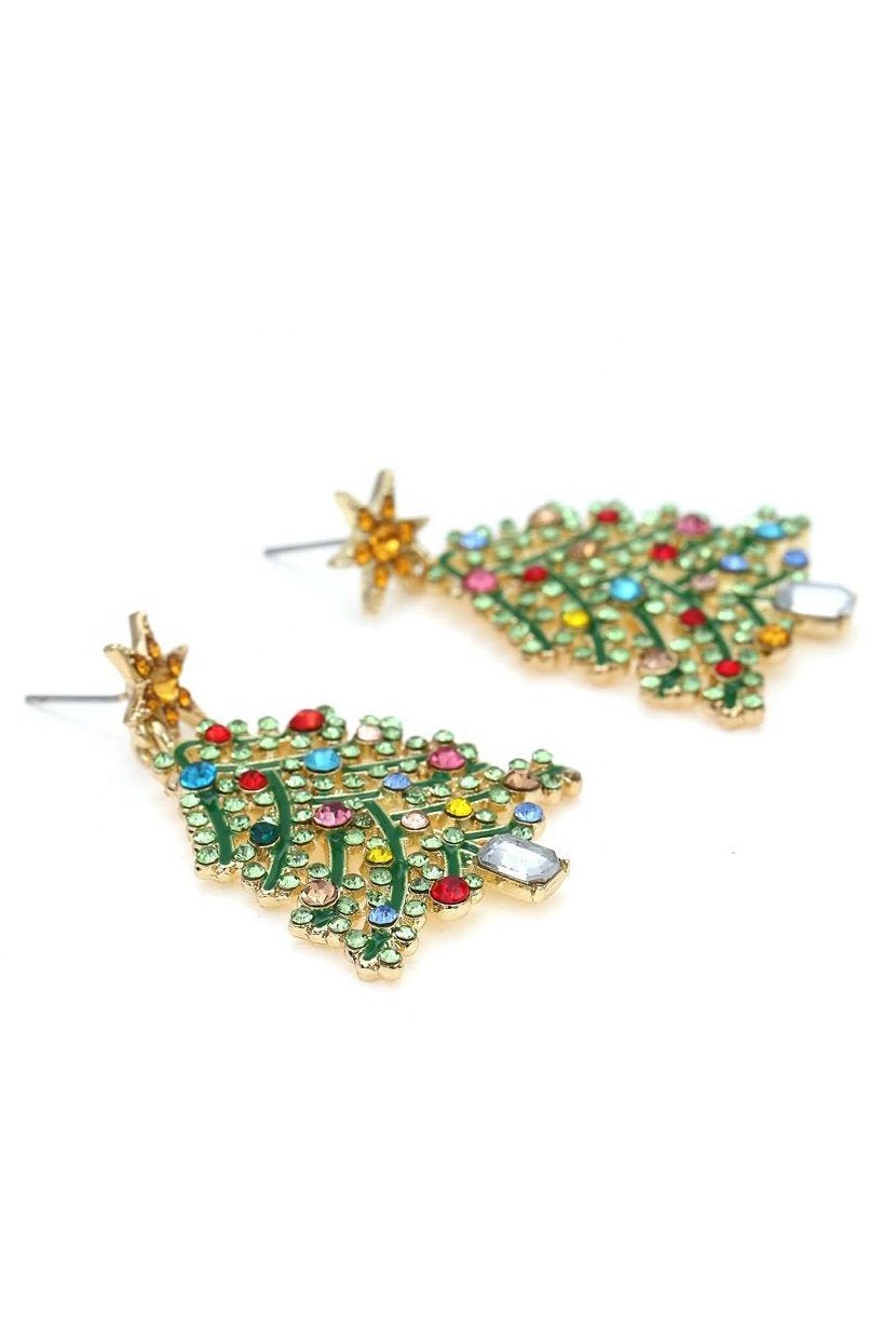 Rhinestone Christmas Tree Drop Earrings