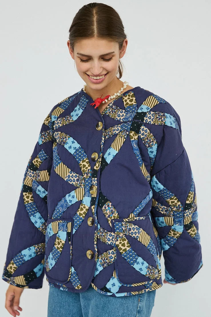 Vintage Sari Print Quilted Jacket