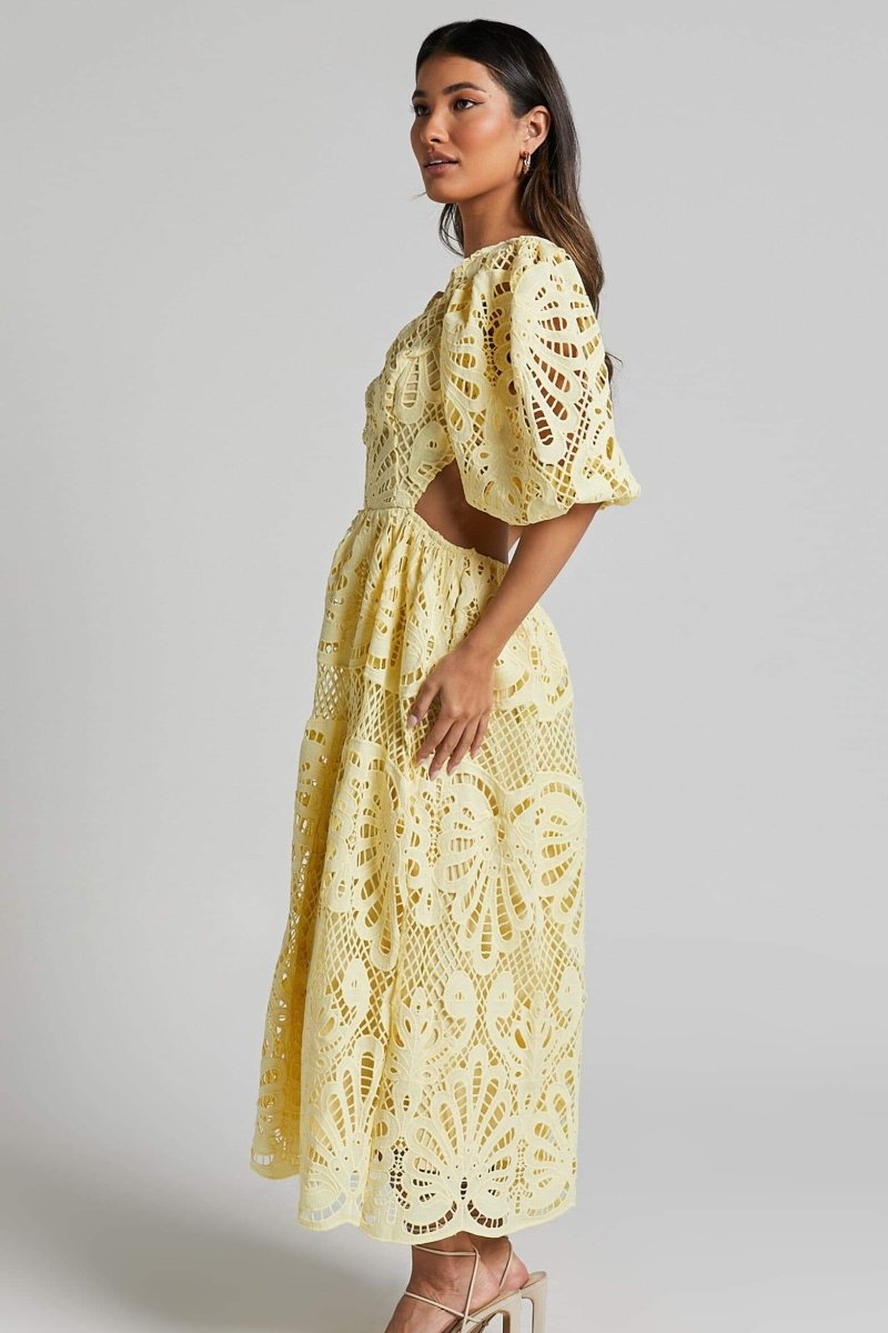 dresses-Sandra Embroidered Lace Cut-out Midi Dress-SD00604302756-Yellow-S - Sunfere