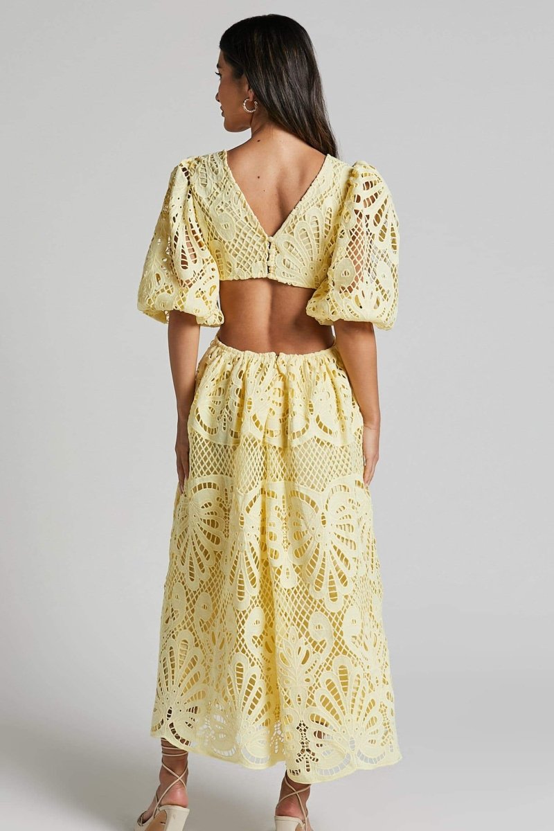 dresses-Sandra Embroidered Lace Cut-out Midi Dress-SD00604302756-Yellow-S - Sunfere