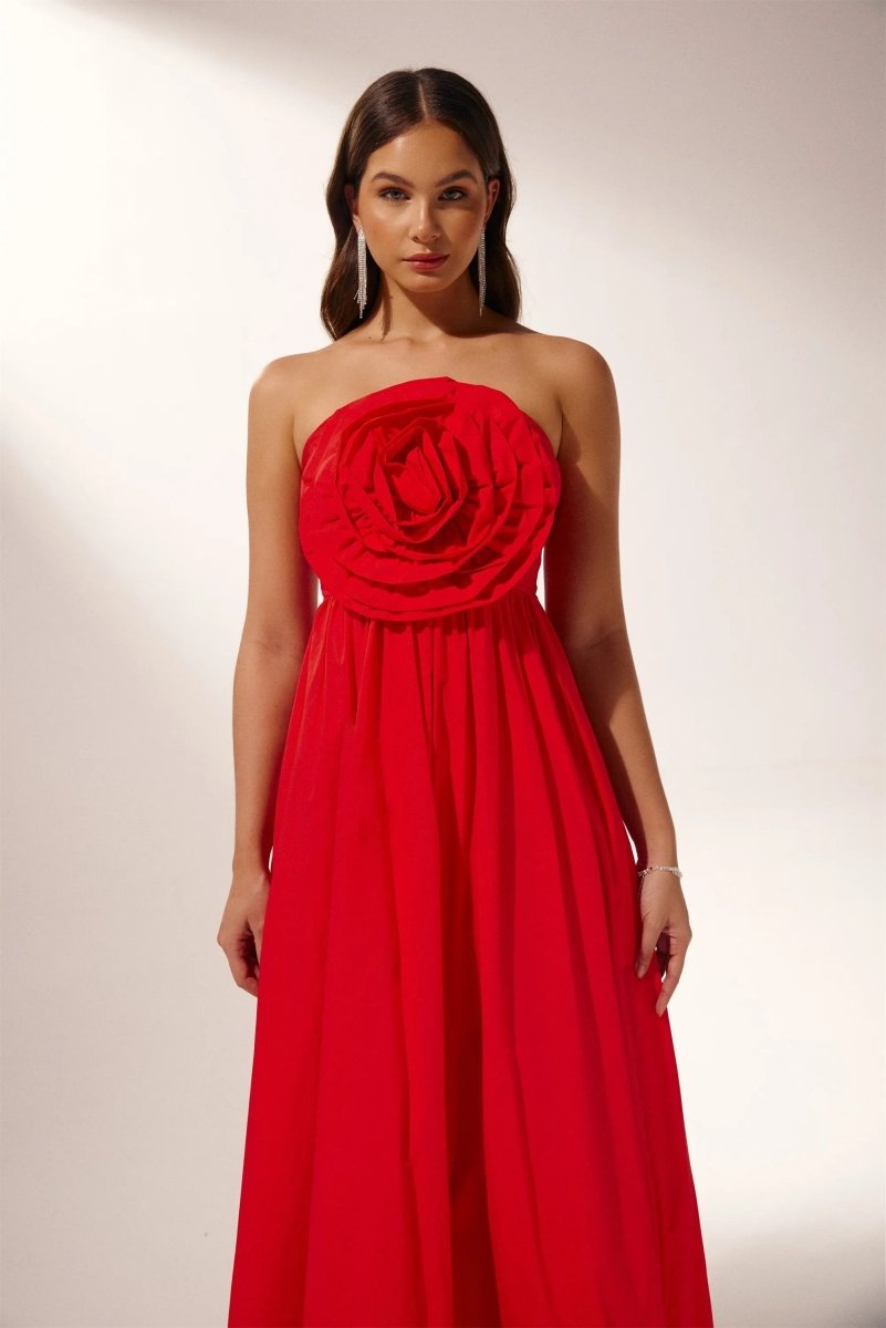 Sculpted Flower Strapless Maxi Dress