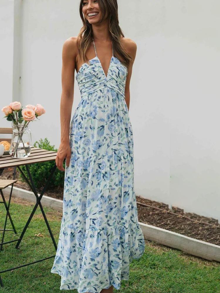 Sue Bloemenprint Halterneck Maxi Zomerjurk