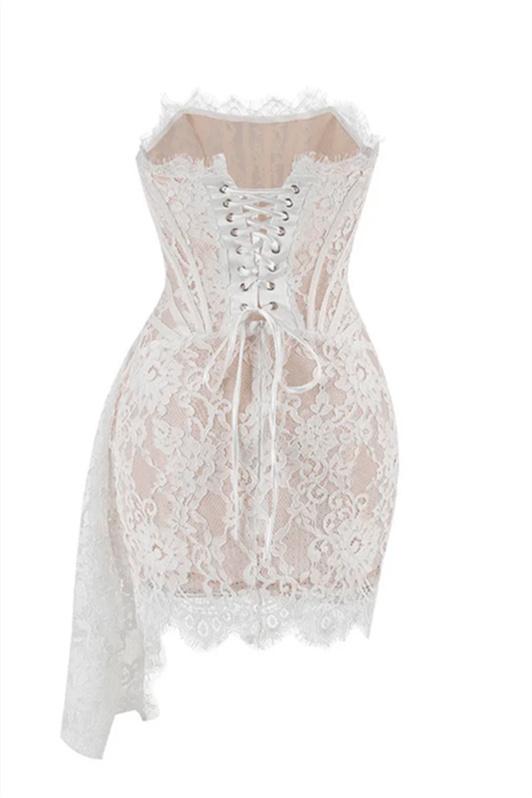 Mini abito corsetto in pizzo senza spalline Venus